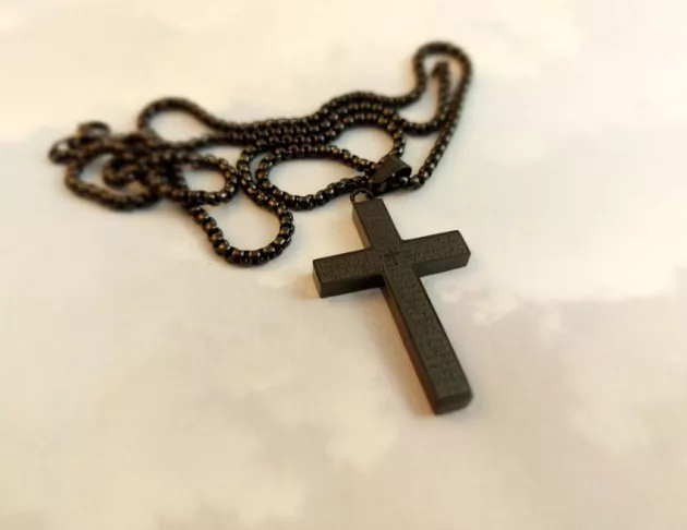 鈦鋼十字架經文項鍊(扣環)-黑