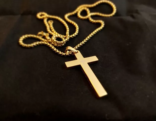 鈦鋼十字架經文項鍊(打孔)-金