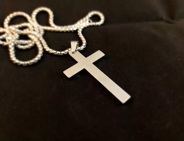 鈦鋼十字架經文項鍊(打孔)-鋼