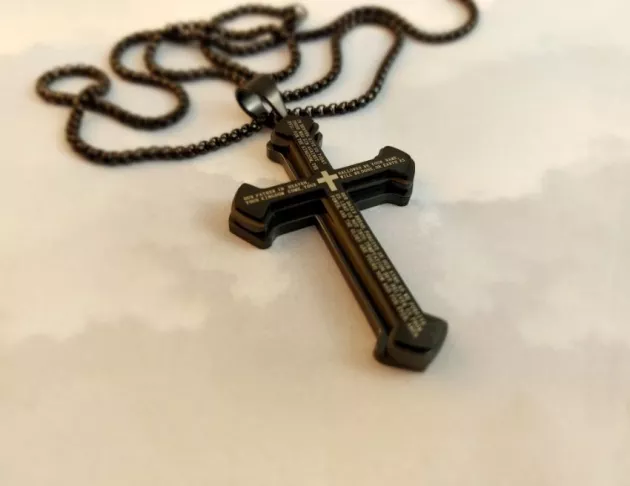 多層十字架經文鈦鋼項鍊-金黑