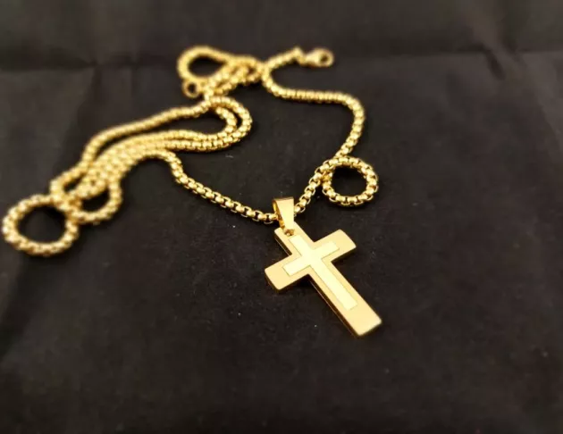 雙十字架鈦鋼項鍊-金