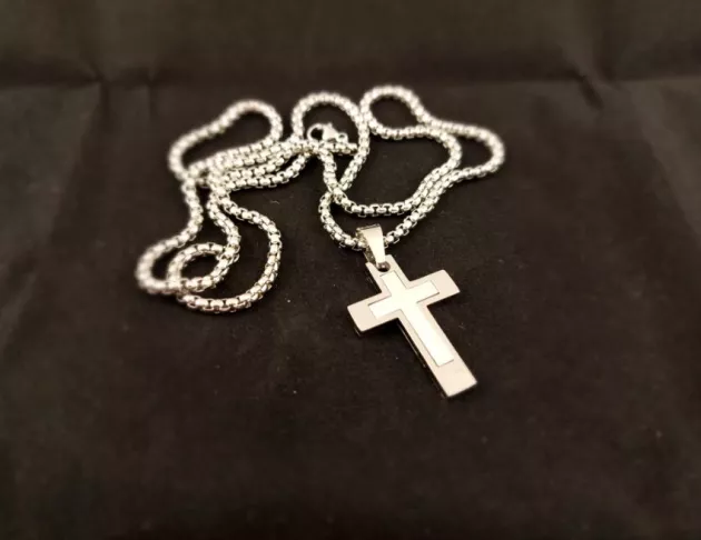 雙十字架鈦鋼項鍊-鋼