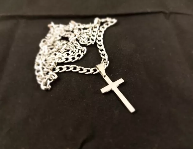 光面十字架鈦鋼項鍊-古巴鏈