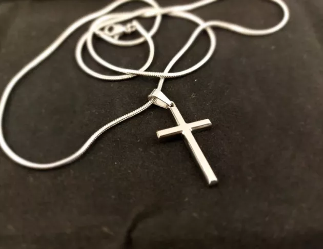 光面十字架鈦鋼項鍊-蛇骨鏈