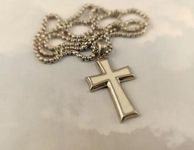 十字架抹油鈦鋼項鍊-白鋼+白