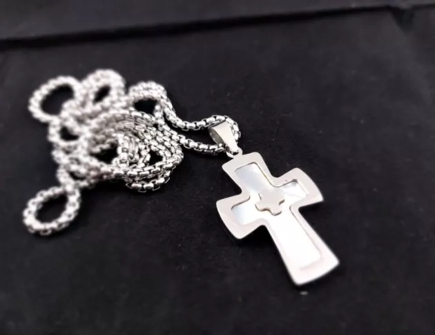 天然貝殼十字架項鍊-大